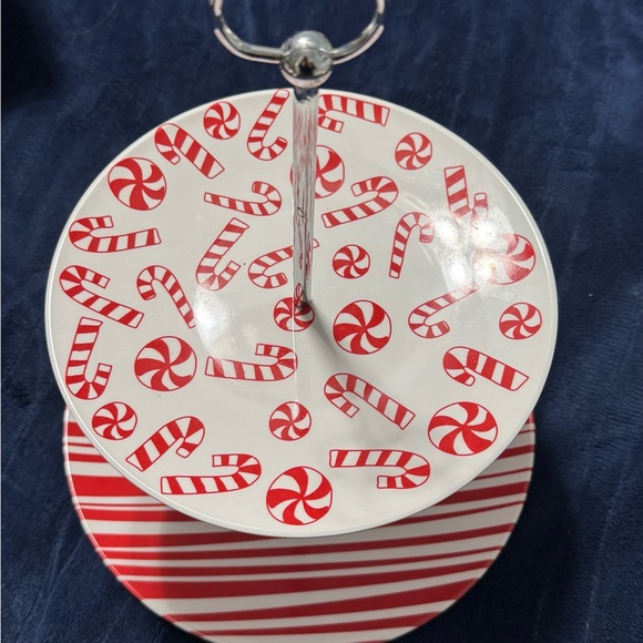 2 Tier Stacked Christmas Holiday Cookie Cake Pastry Tray Candy Cane Cooking - Picture 2 of 3